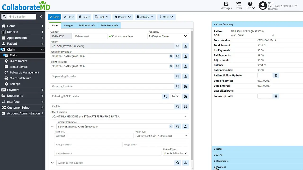CollaborateMD Billing Software Interface