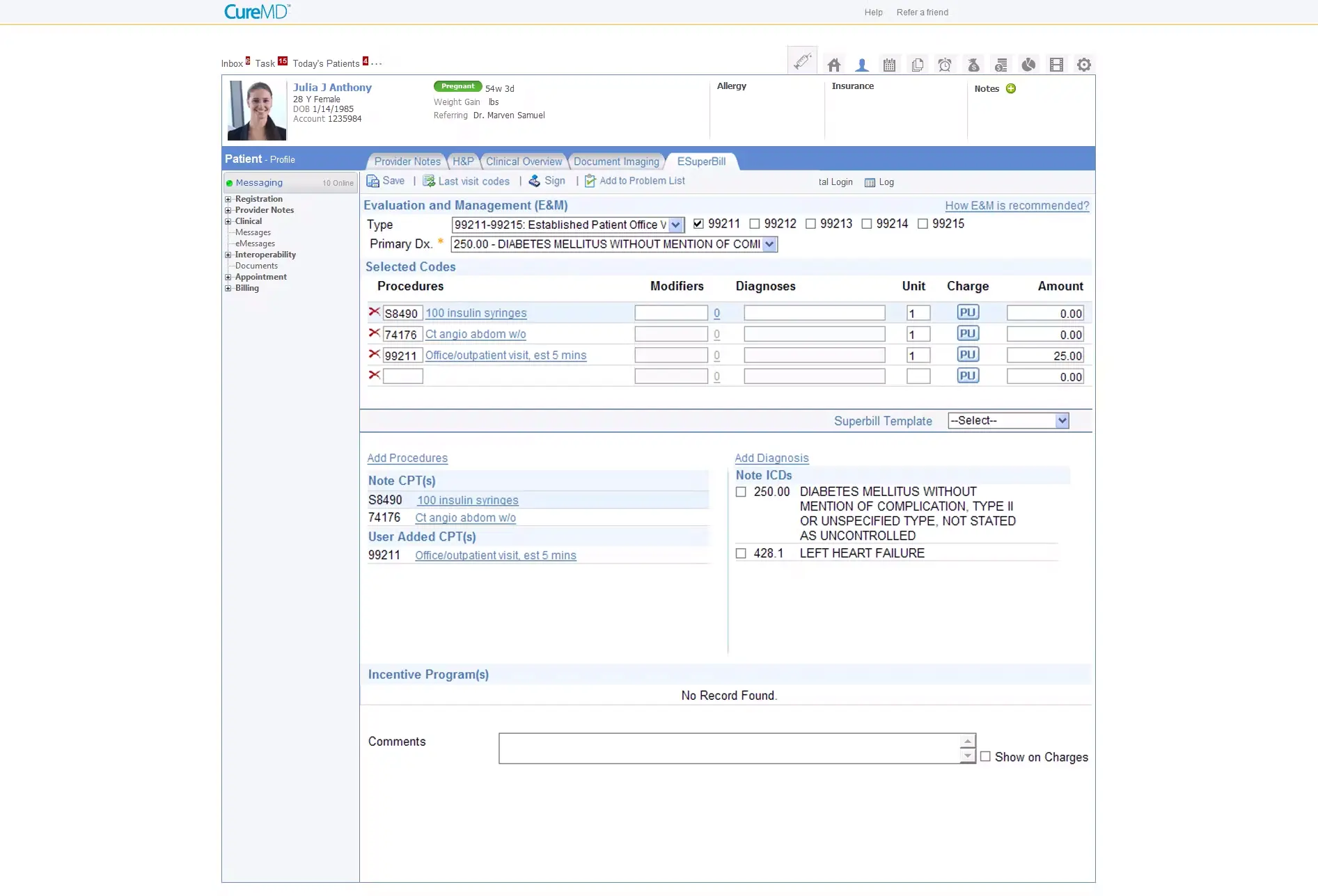 CureMD Billing Software Interface