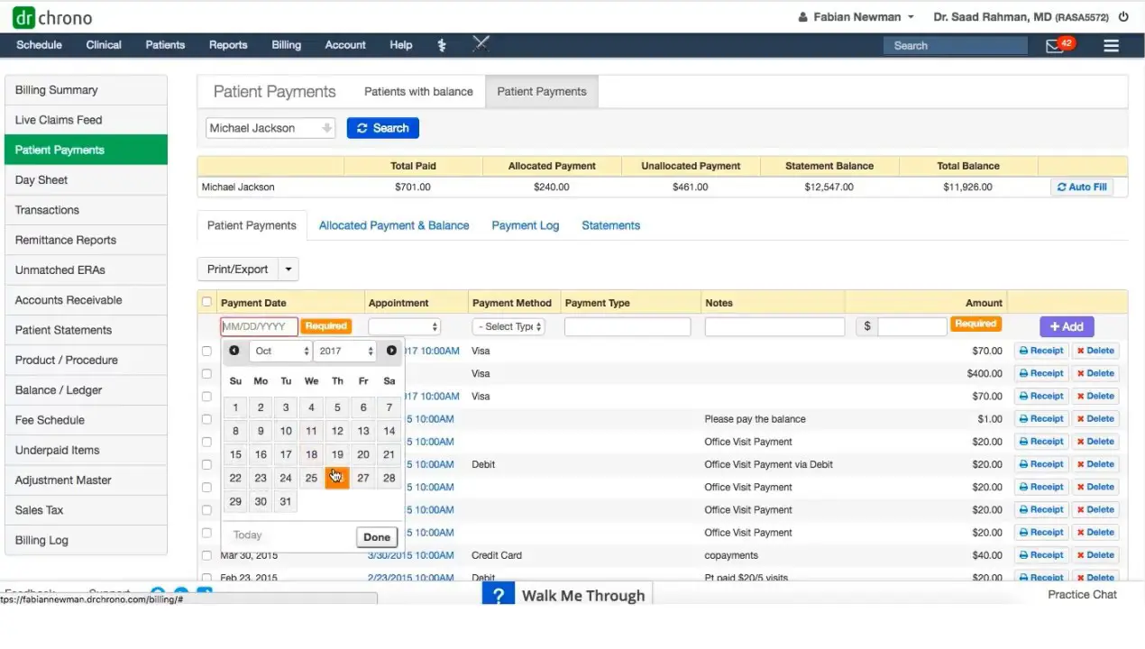 DrChrono Billing Software Interface