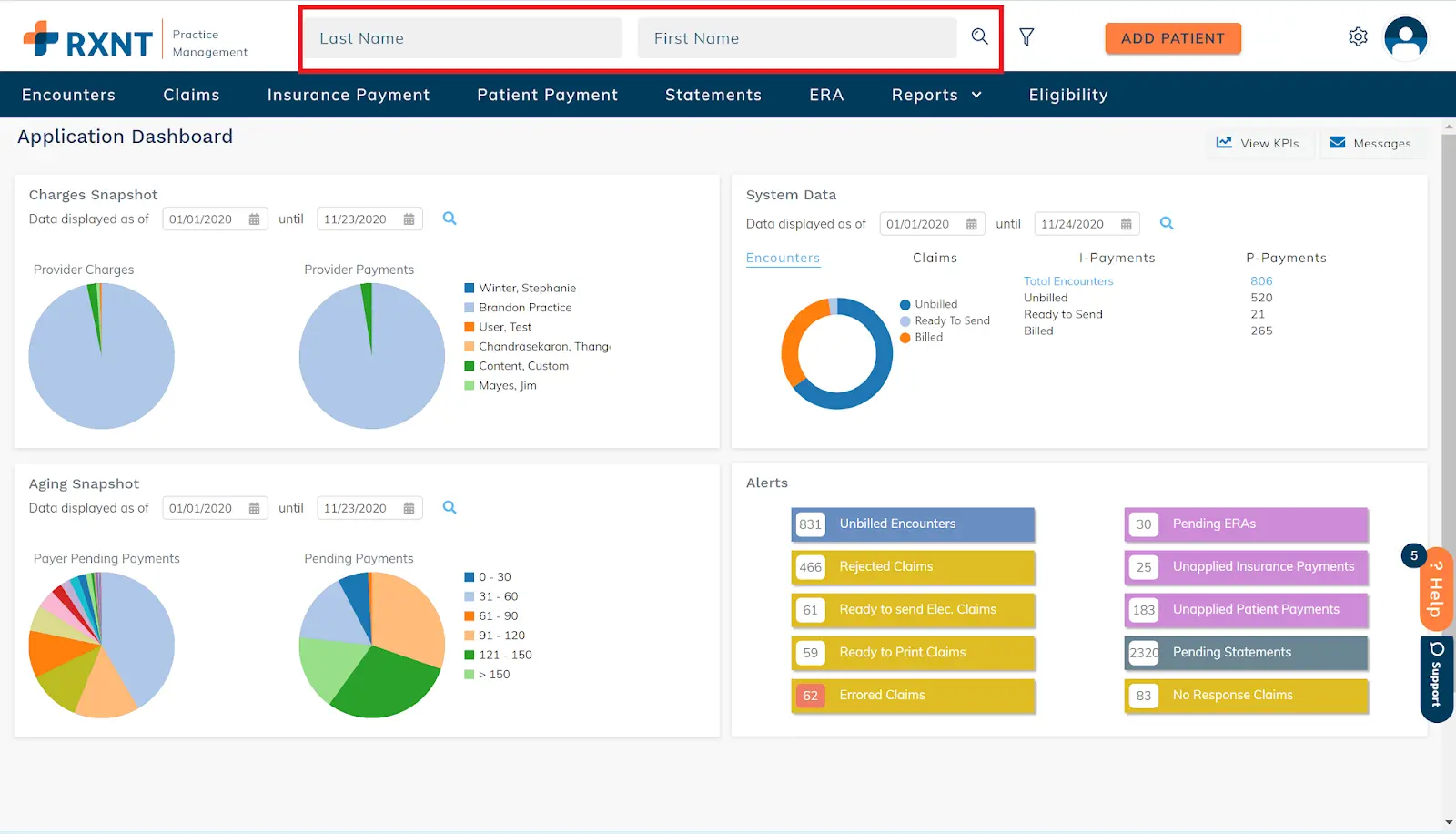 RXNT Billing Software Interface