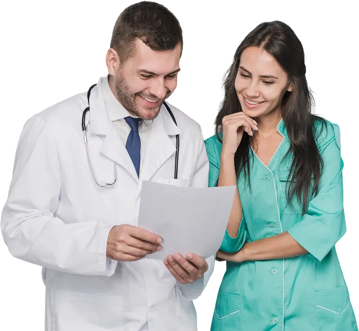 Two physicians are smiling